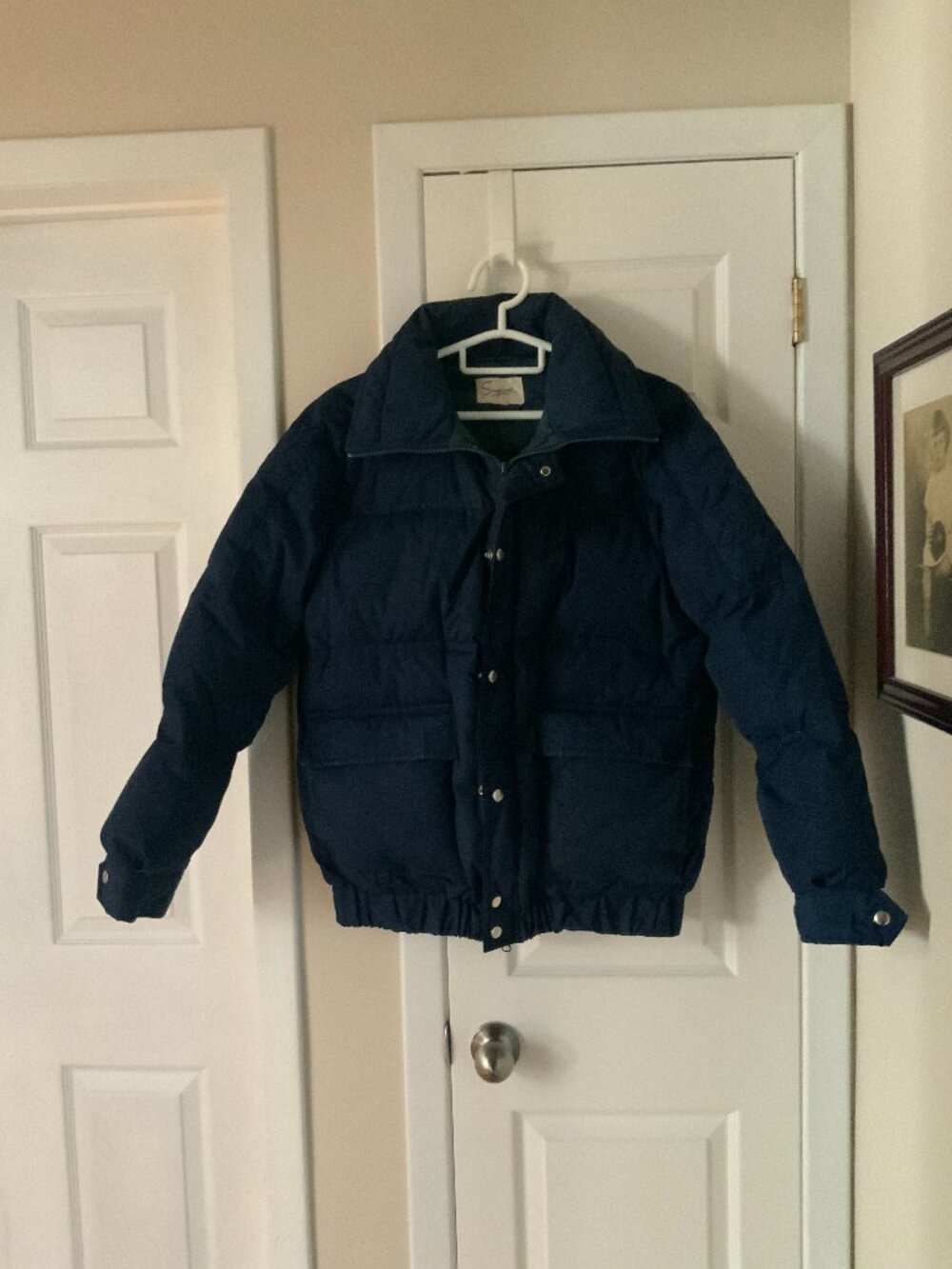 VINTAGE MEN'S BLUE DUCK DOWN JACKET from SIMPSON'S - SIZE L - NAVY BLUE